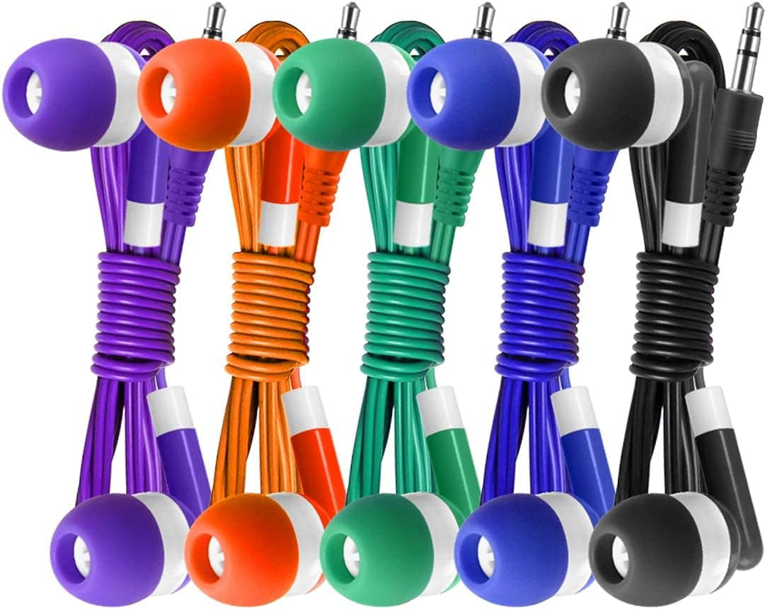 Bulk Earbuds 50 Pack for Classroom Wholesale Earbuds Headphones Wired Stereo Earphones Multi Color for Kids Toddlers Teen at School Library Room Homeschool Online Teaching