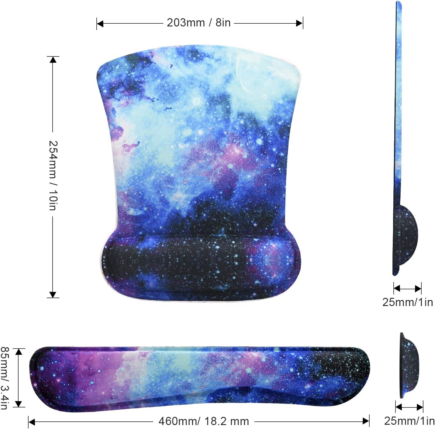 Mouse Pad with Wrist Support and Keyboard Wrist Rest Pad Set,Ergonomic Mouse Pads for Computers Laptop,Non-Slip Comfortable Mousepad W/Raised Memory Foam for Easy Typing & Pain Relief (Galaxy)