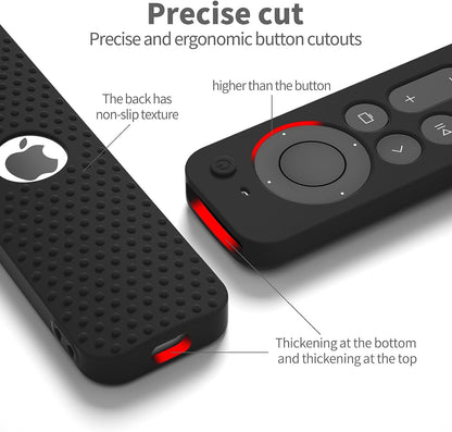 Silicone Cover Compatible with Apple TV Siri Remote 3Rd 2023 Shockproof Protective Case for Apple TV 4K 2Nd 2021 Remote Sleeve with Lanyard(Black)