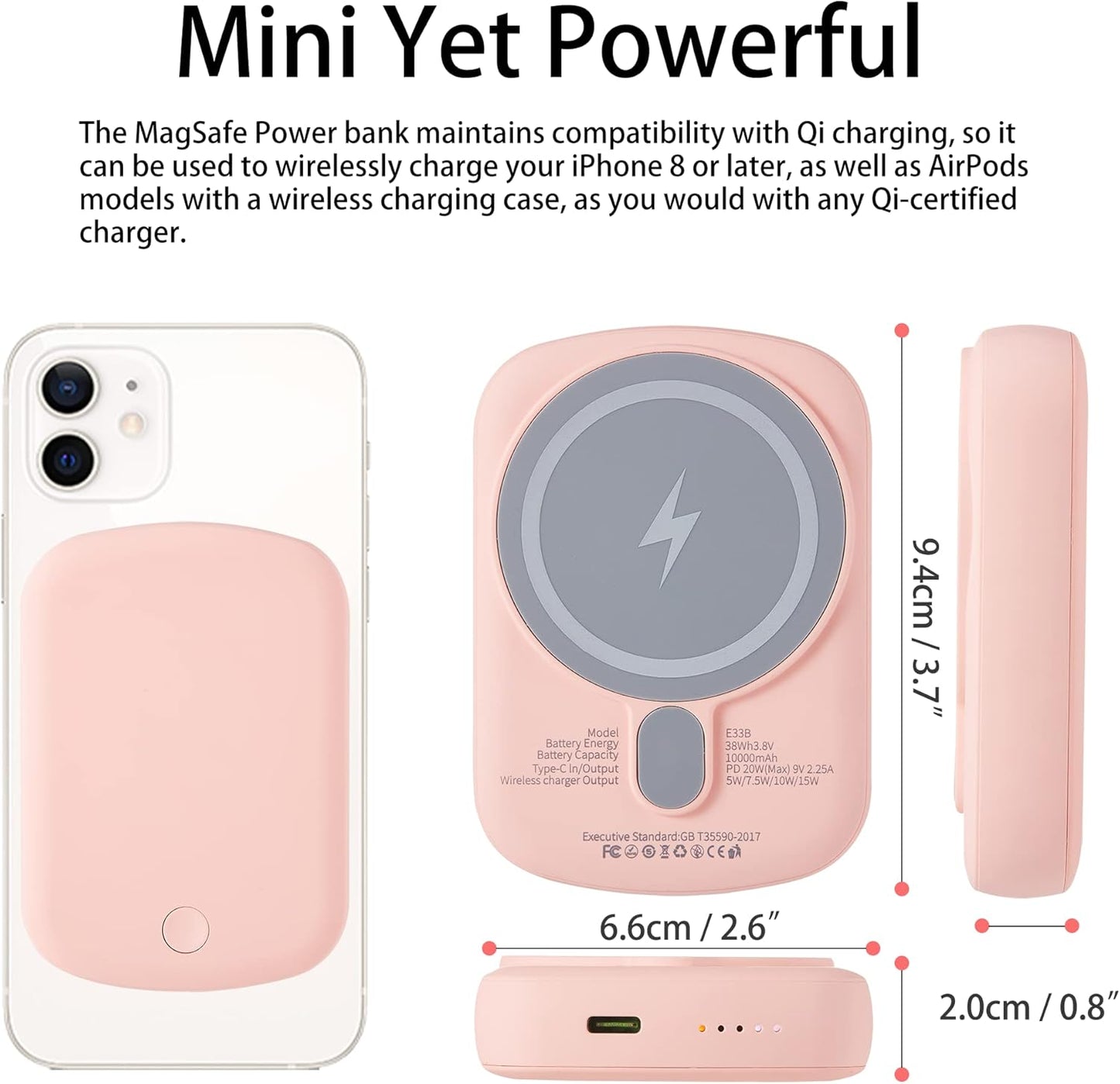 Power Bank, 10000Mah Wireless Portable Charger 18W Fast Charging 20W Quick Charge with Type C Cable Battery Pack for Iphone 17/16/15/14/13/12 Series