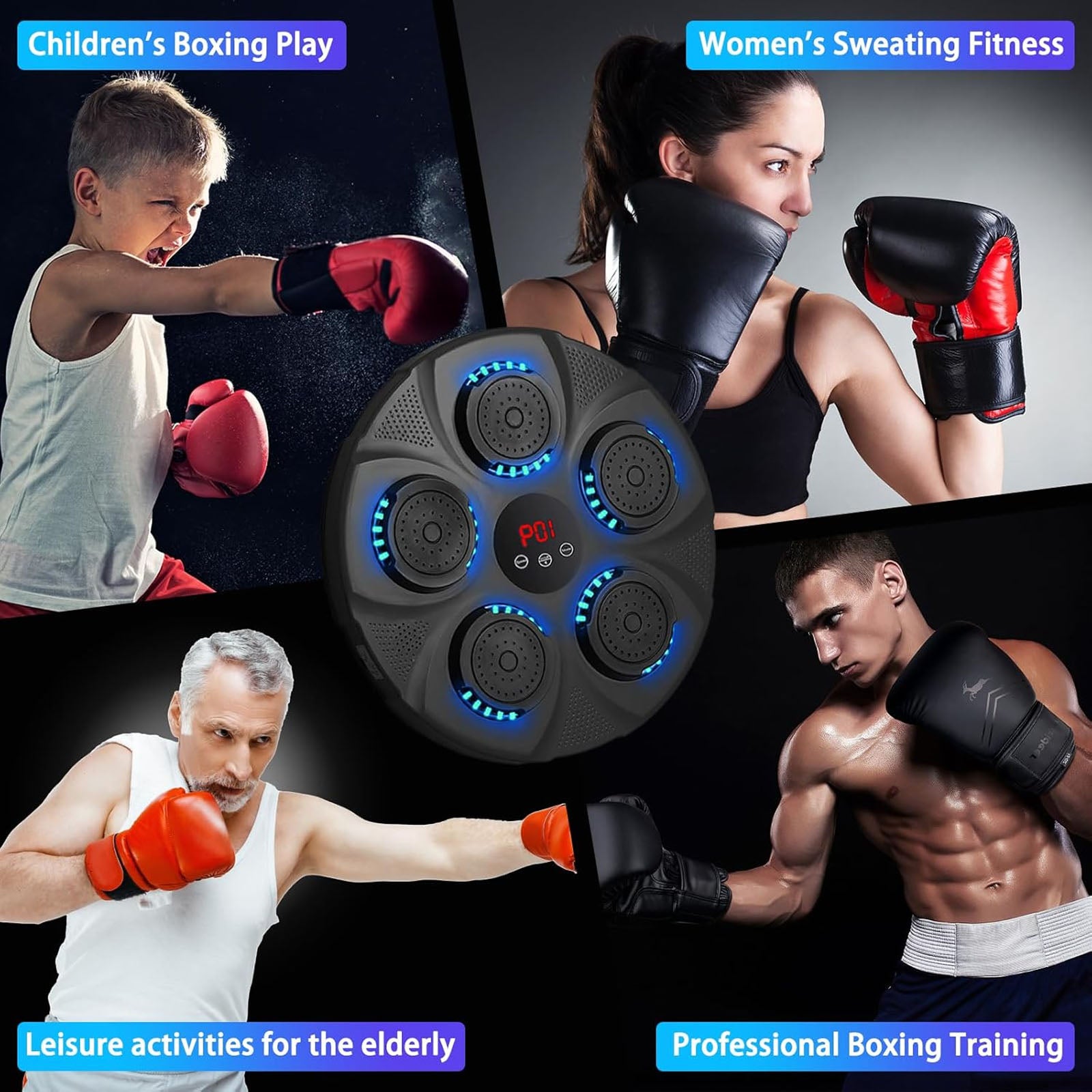 New Smart Music Boxing Machine with Boxing Gloves, Wall Mounted Smart Bluetooth Music Boxing Trainer with LED, Electronic Boxing Target Workout Punching Equipment for Home, Indoor, Gym