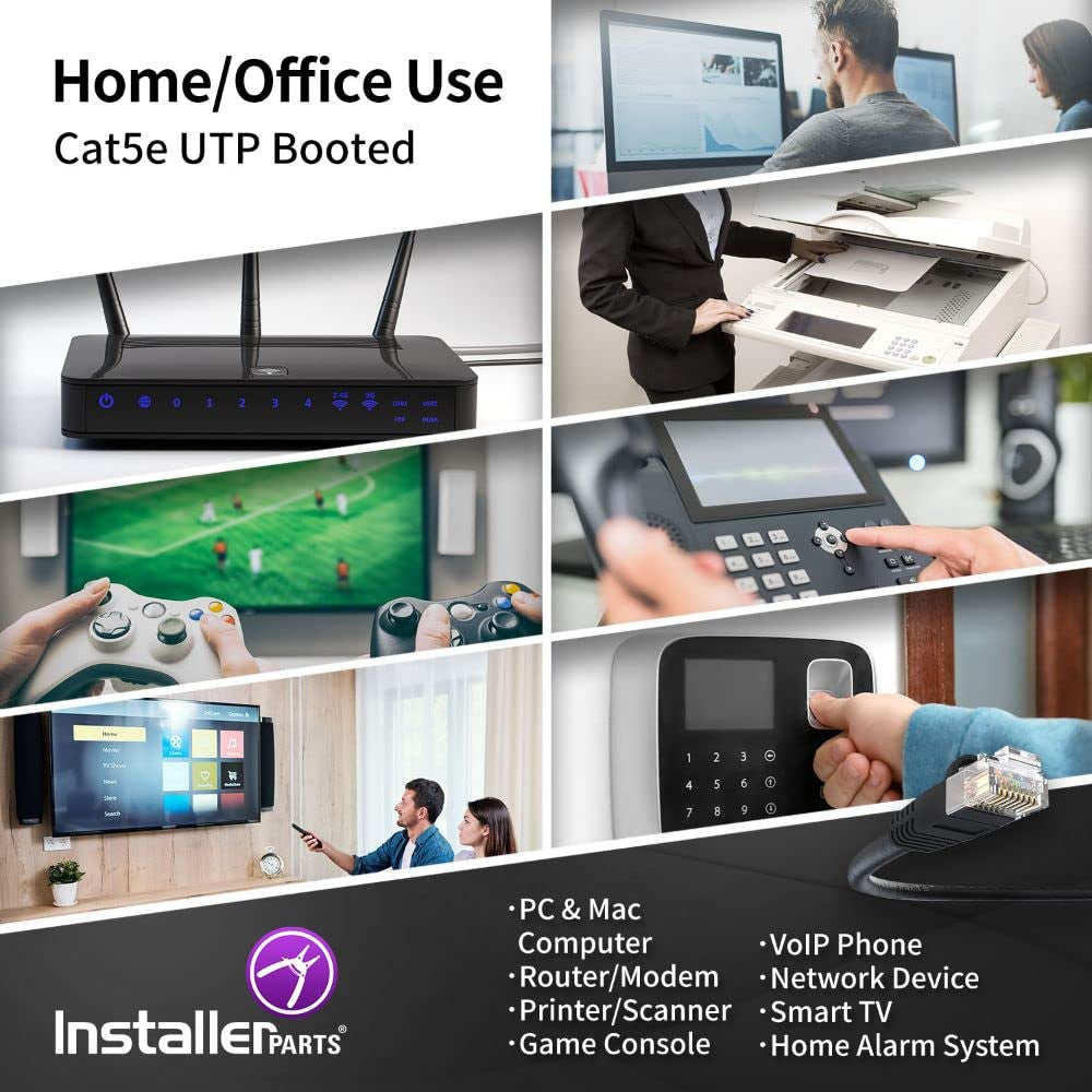 (10 Pack Ethernet Cable CAT5E Cable UTP Booted 20 FT - Black - Professional Series - 1Gigabit/Sec Network/Internet Cable, 350MHZ