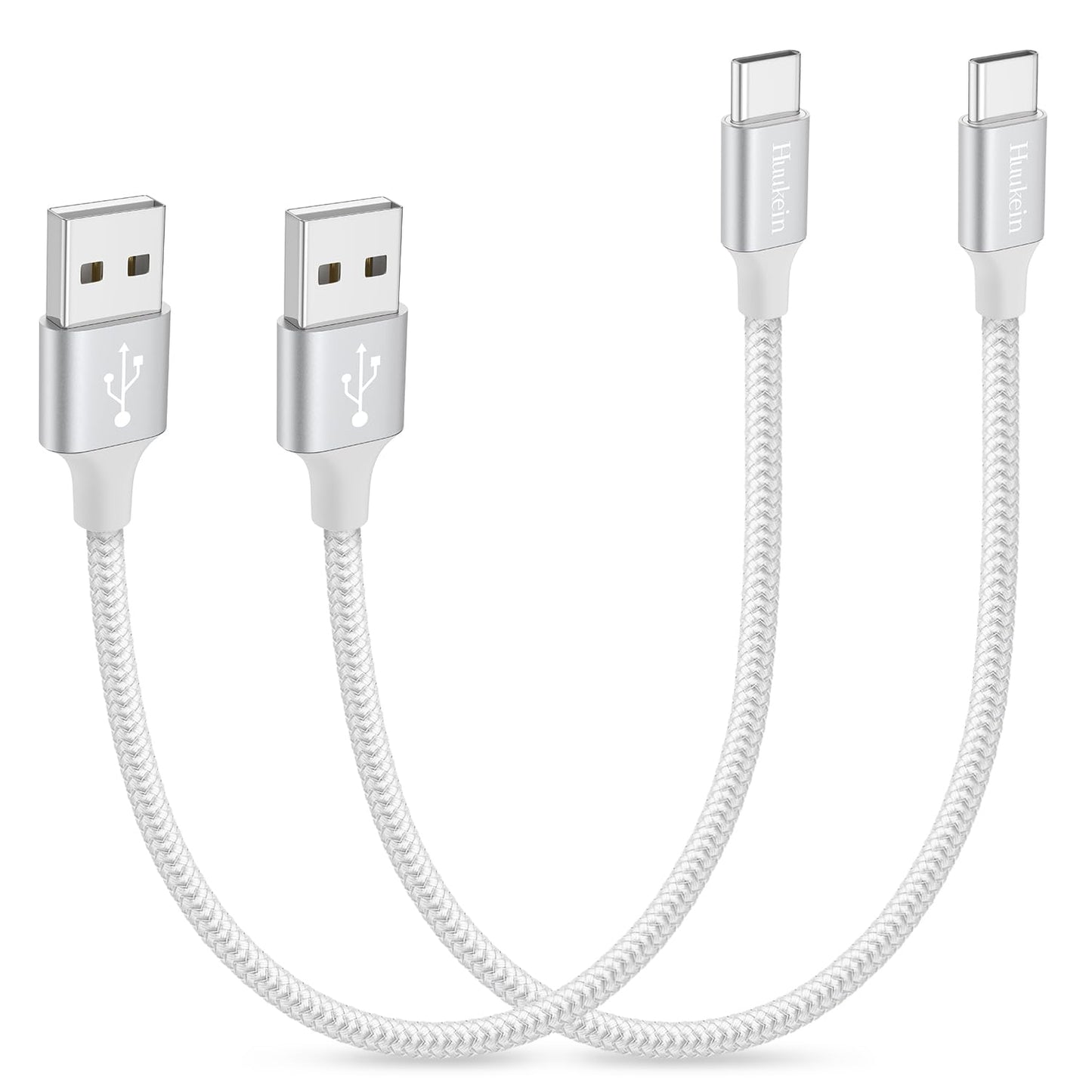 Short USB C Cable 1Ft, 2 Pack USB a to USB C Carplay Cable for Iphone 16 15 Pro Max Plus, Short USBC Car Charger Cord, White