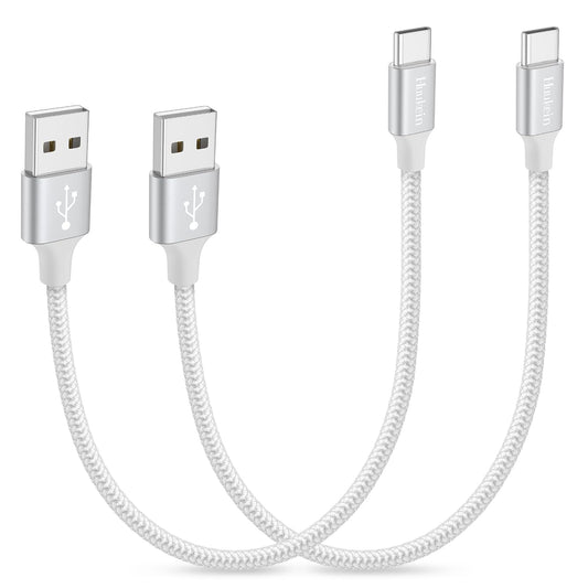 Short USB C Cable 1Ft, 2 Pack USB a to USB C Carplay Cable for Iphone 16 15 Pro Max Plus, Short USBC Car Charger Cord, White
