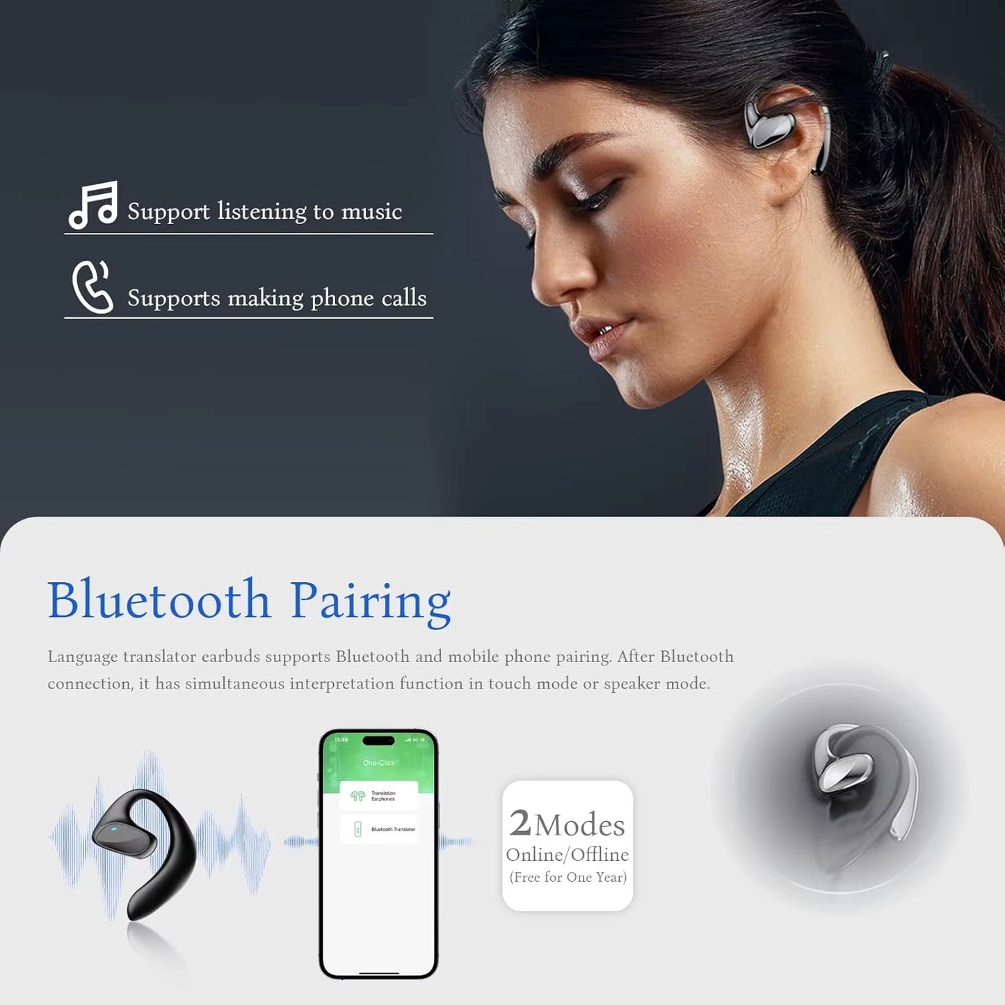 M8 Language BT Translator Earbuds, Bluetooth Headset That Supports Translation into 144 Languages, Online or Offline Translation