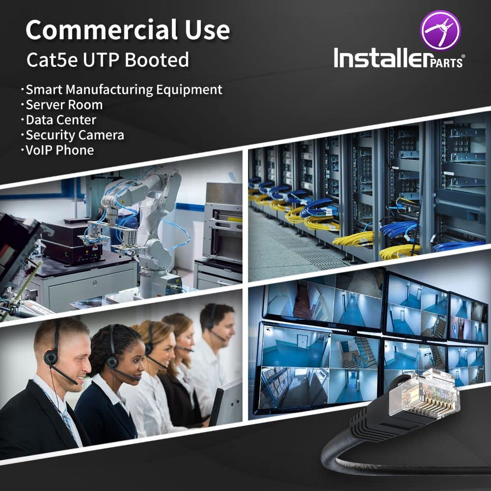 (10 Pack Ethernet Cable CAT5E Cable UTP Booted 20 FT - Black - Professional Series - 1Gigabit/Sec Network/Internet Cable, 350MHZ