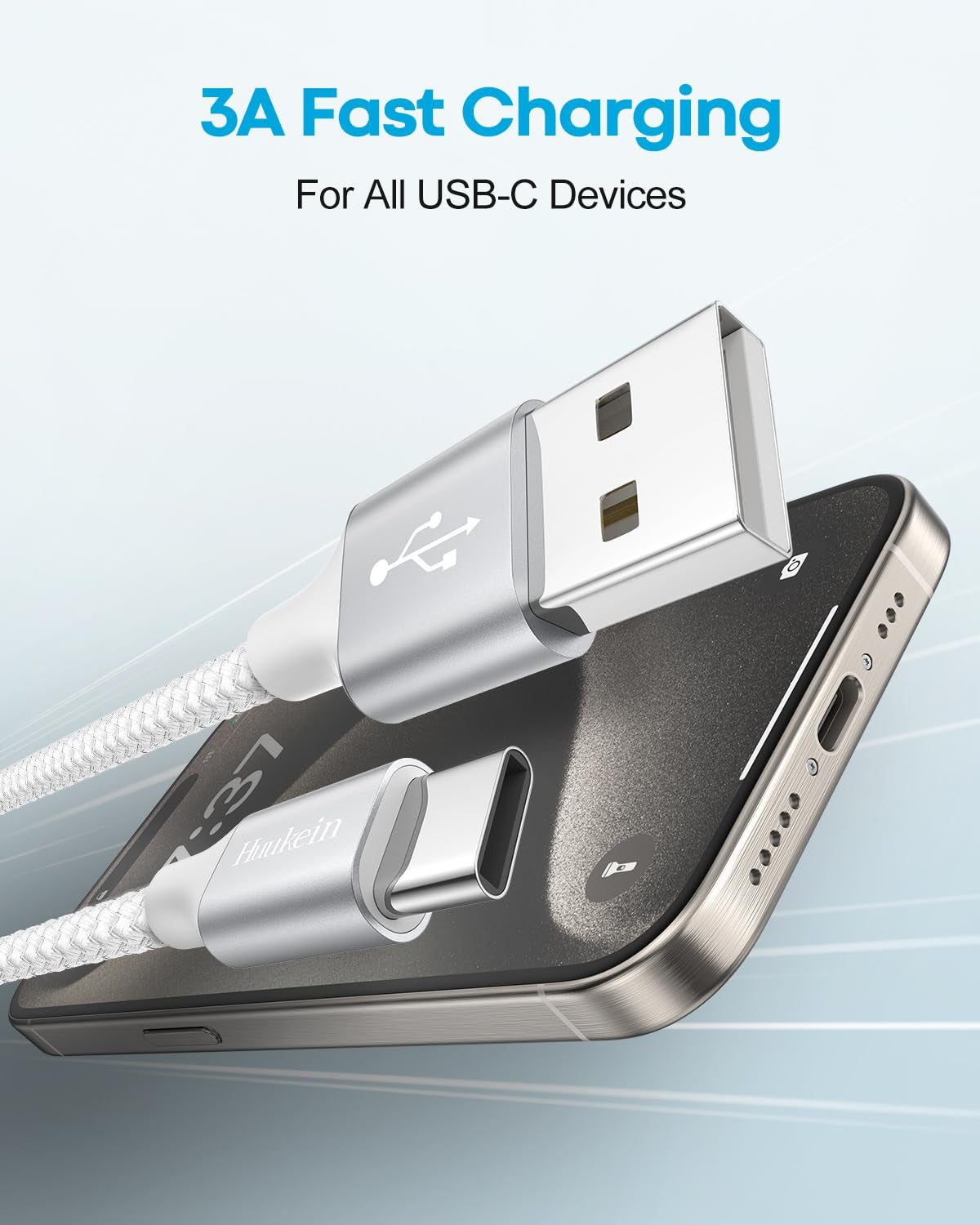 Short USB C Cable 1Ft, 2 Pack USB a to USB C Carplay Cable for Iphone 16 15 Pro Max Plus, Short USBC Car Charger Cord, White