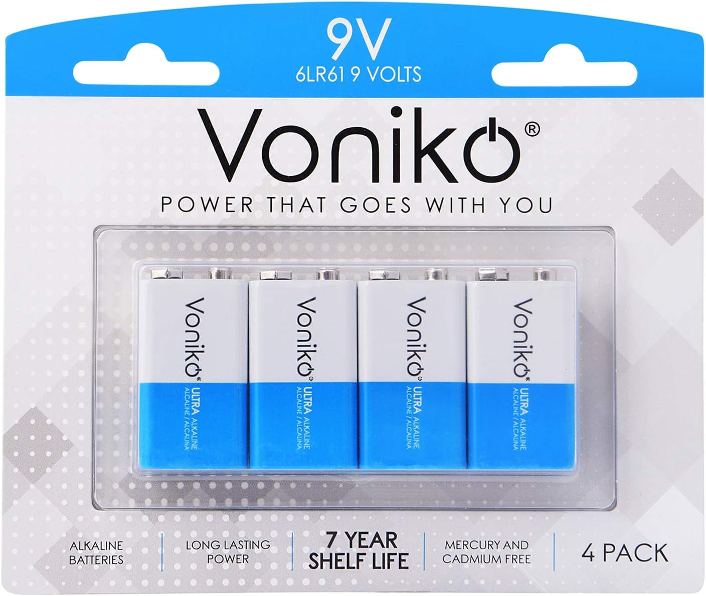 9V Batteries - Alkaline 9V Battery 4 Pack - Ultra Long Lasting with a 7 - Year Shelf Life