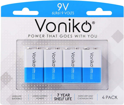 9V Batteries - Alkaline 9V Battery 4 Pack - Ultra Long Lasting with a 7 - Year Shelf Life