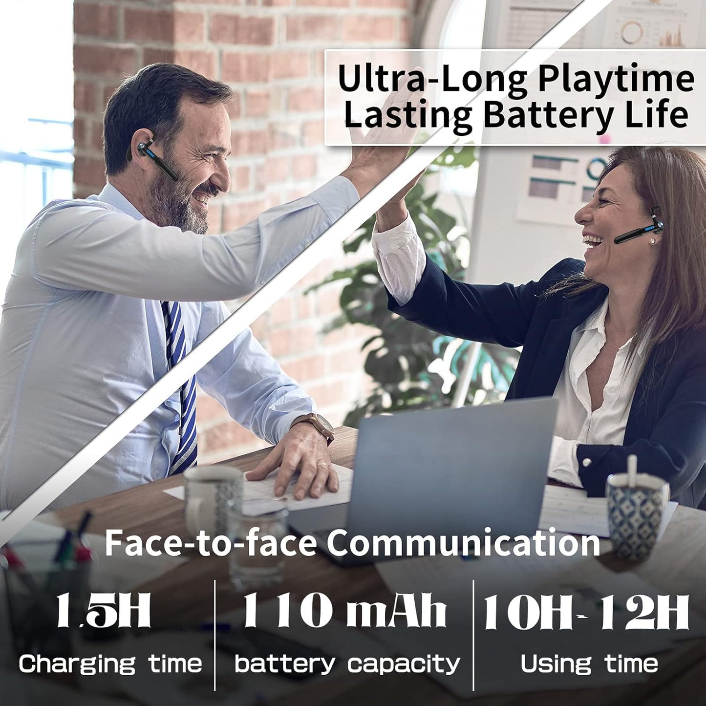 Single-Ear Bluetooth Earpiece with Noise Cancelling – Wireless Hands-Free Headset for Iphone & Cell Phones, Built-In Mic, 10Hrs Battery Life